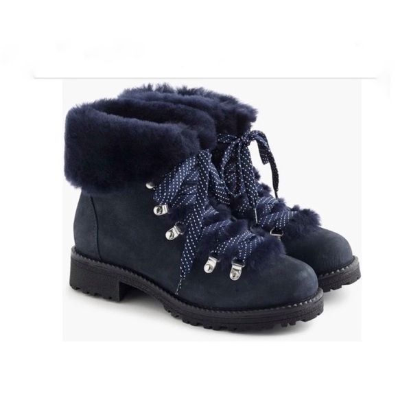 J.Crew winter shearling booties in navy NEW - Picture 1 of 10